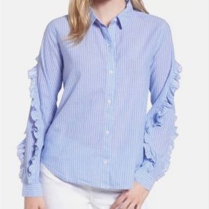 Rails Lizzi Blue white ruffle button up size XS